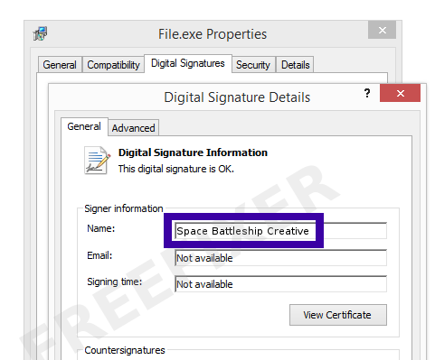 Screenshot of the Space Battleship Creative certificate